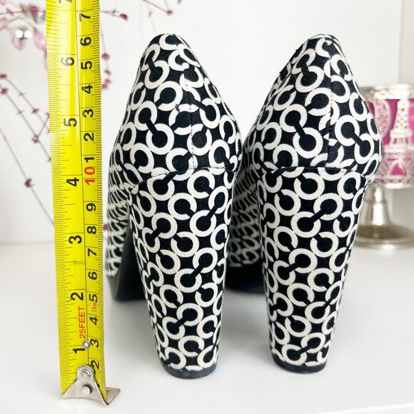 Coach Corey Monogram Signature Peep Toe Platform Heels Pumps Black White Size 8 - Picture 6 of 14